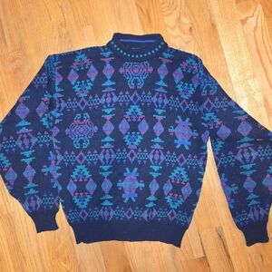 Vintage 1980s Knit Geometric Sweater Cute Cozy Sweater